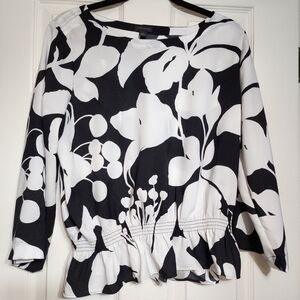 Black and White Ann Taylor Floral Women's Top